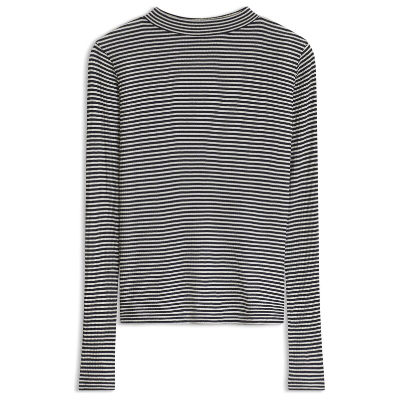 BOSS Mock-neck top in striped cotton crepe