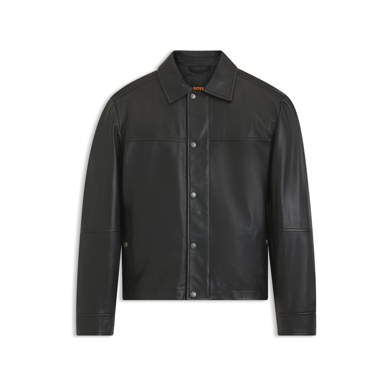 BOSS Regular-fit leather shirt with metal logo buttons