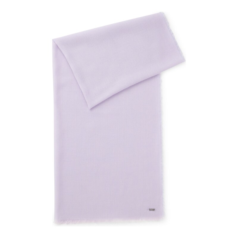 BOSS Lightweight wool scarf with fringed trims