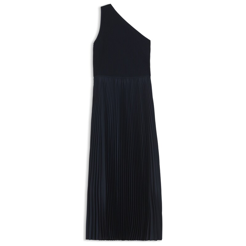 BOSS Rib-knit one-shoulder dress with plissé skirt