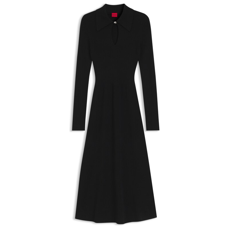 HUGO Slim-fit midi dress with keyhole polo collar