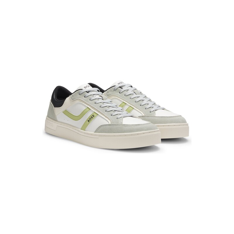 BOSS Faux-leather trainers with colour-blocking