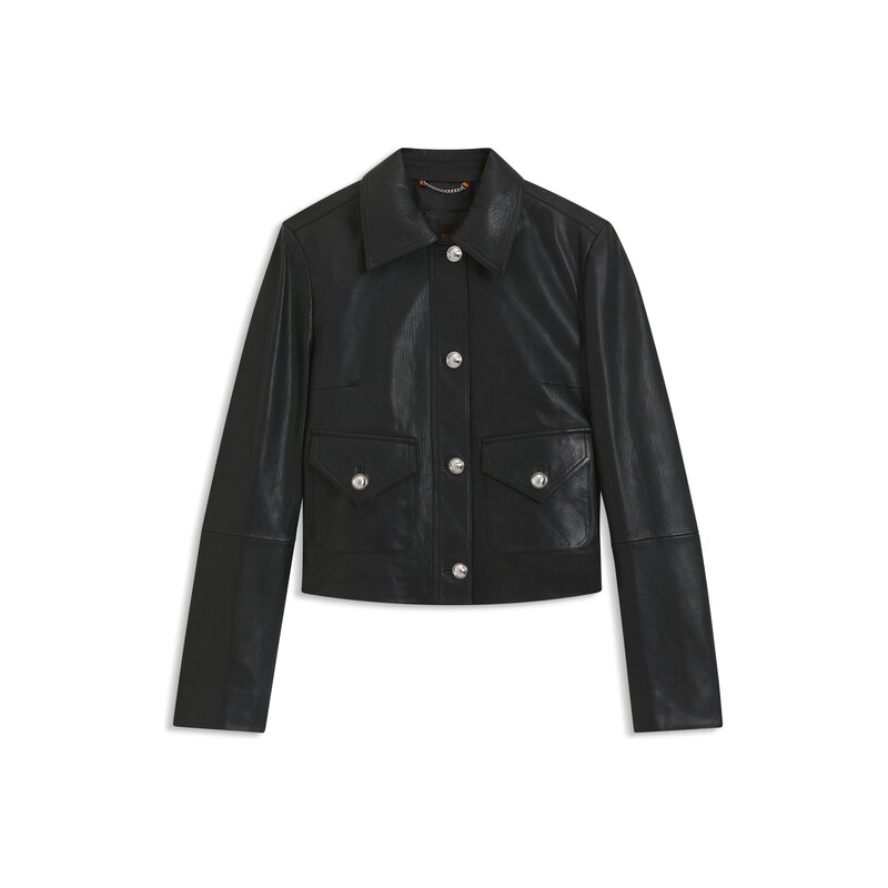BOSS Leather jacket with polished logo buttons