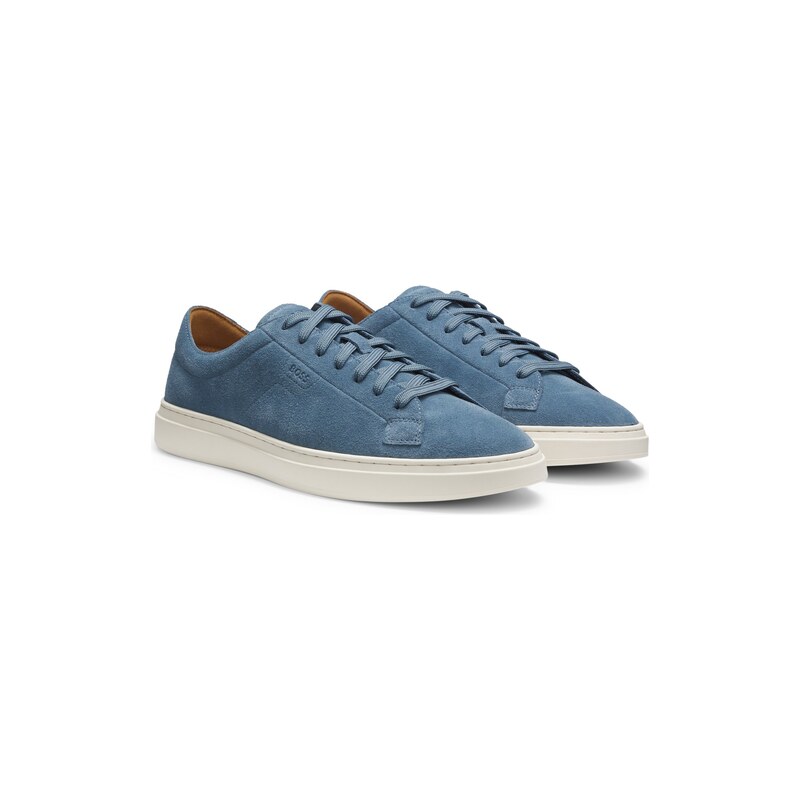 Suede trainers with embossed logo