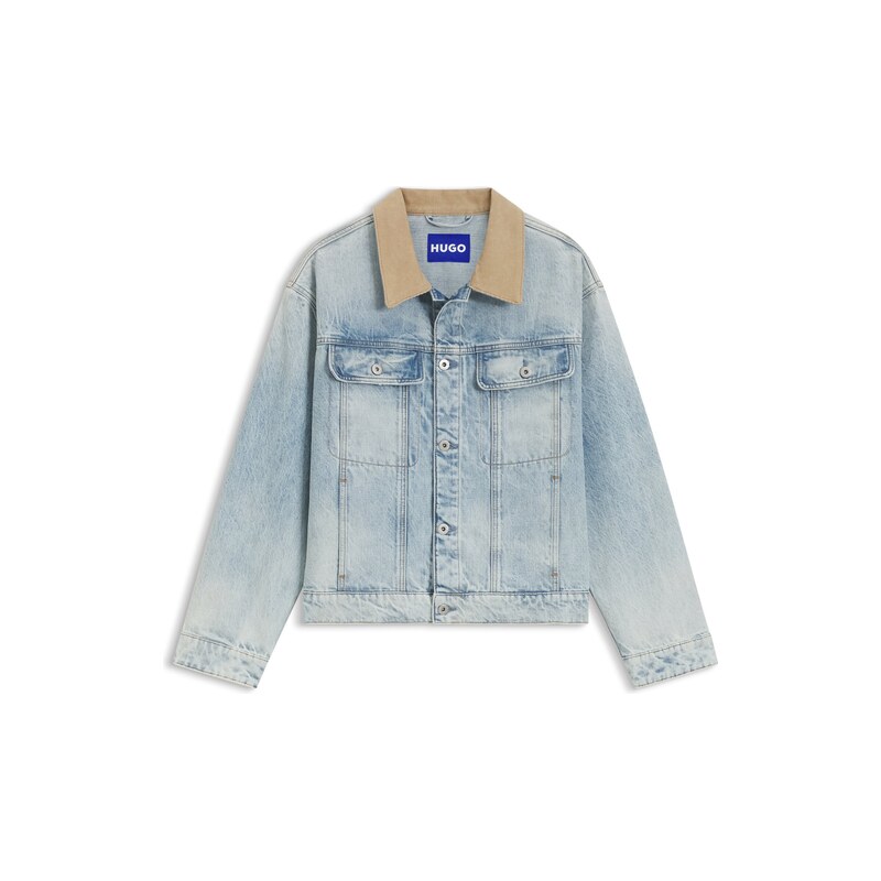 HUGO Relaxed-fit cotton jacket with corduroy collar