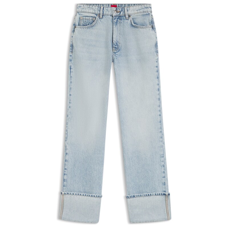 HUGO Straight-fit jeans in blue denim with turn-ups