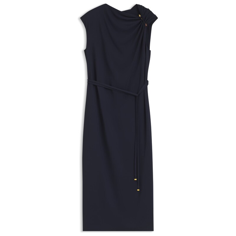 BOSS Midi-length dress with gathered shoulder detail