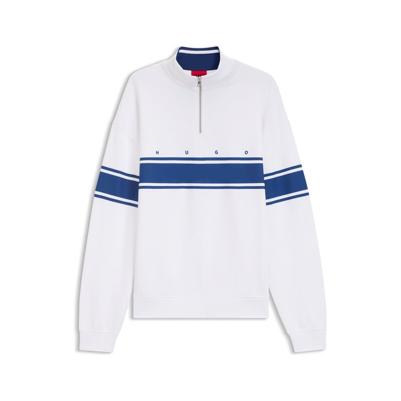 HUGO Zip-neck cotton sweatshirt with printed stripes