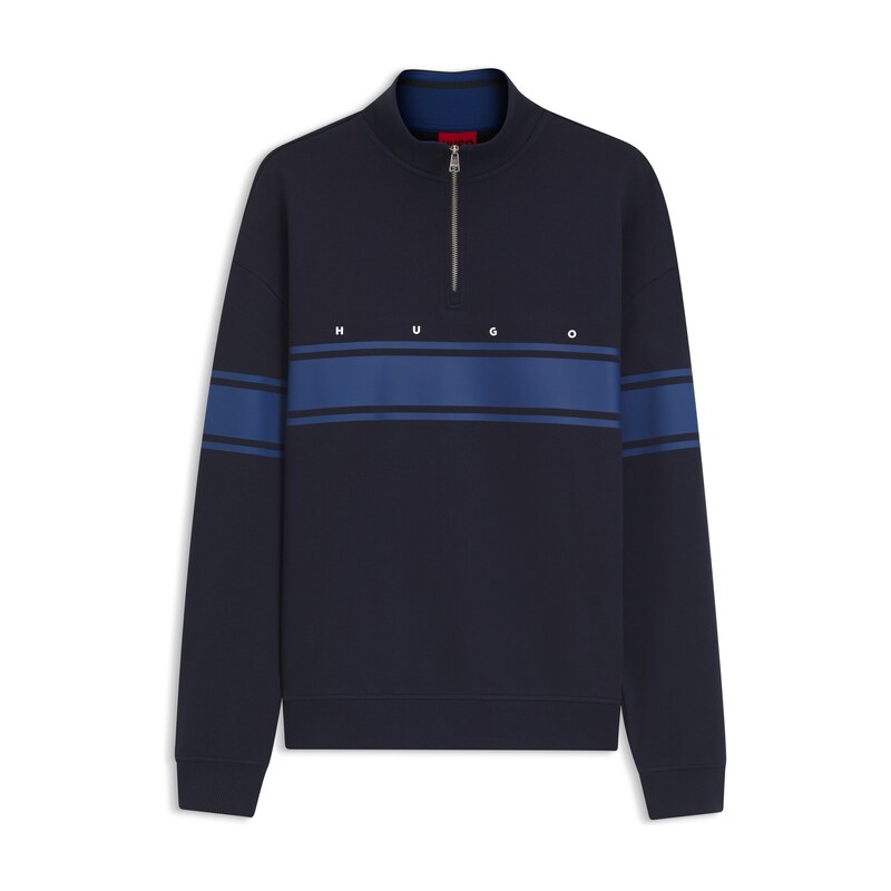 HUGO Zip-neck cotton sweatshirt with printed stripes