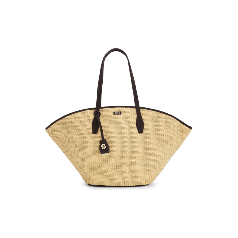 BOSS Raffia tote bag with leather trims