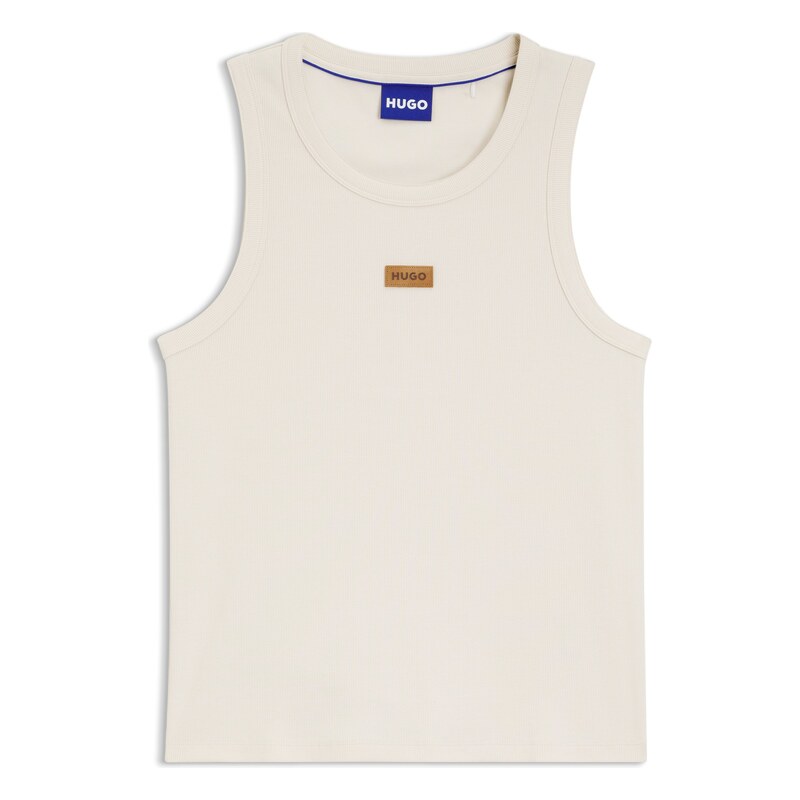 HUGO Ribbed tank top with suede logo badge