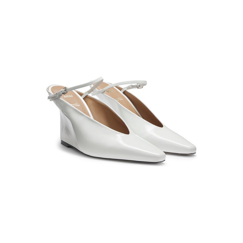 BOSS Glossy leather mules with wedge heel and strap