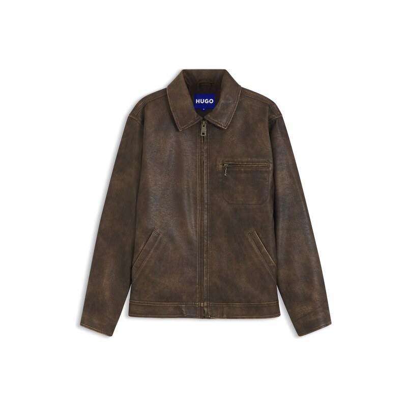 HUGO Faux-leather jacket with cross-shaped zip-puller