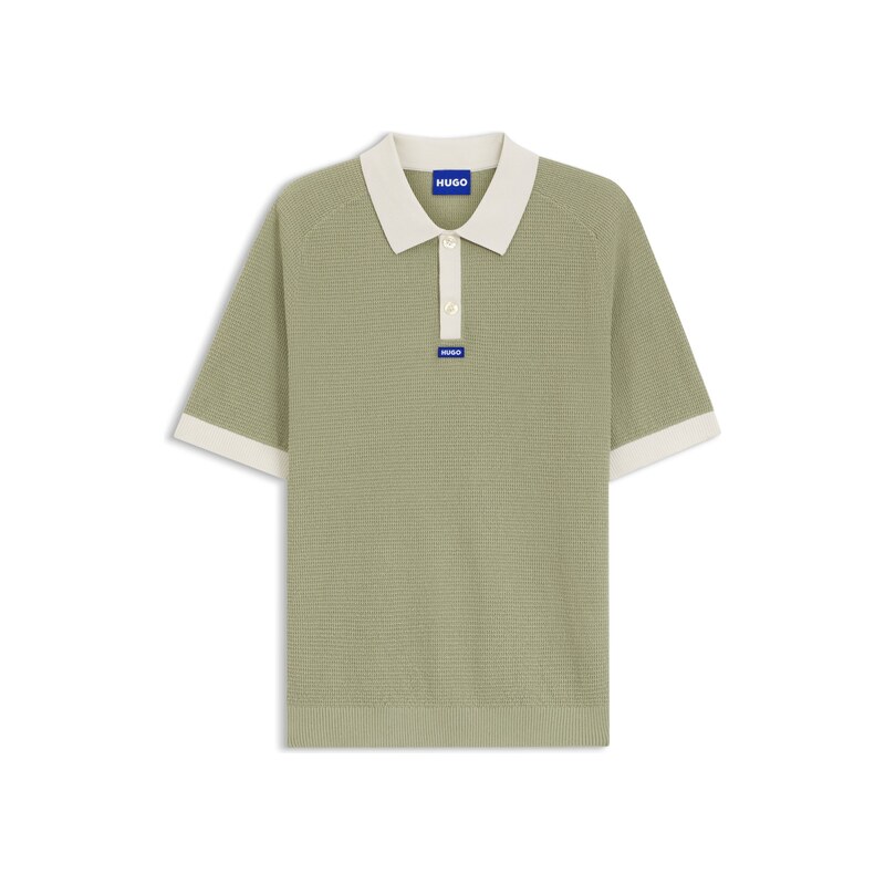HUGO Waffle-knit polo in cotton with contrast trims