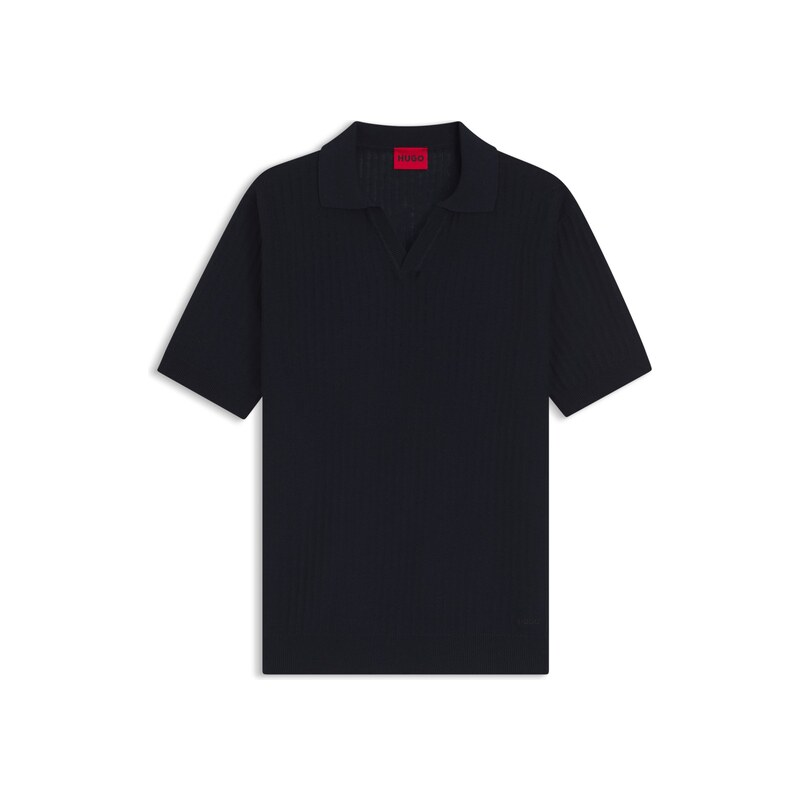 HUGO Johnny-collar knit polo in a cotton-linen jacquard