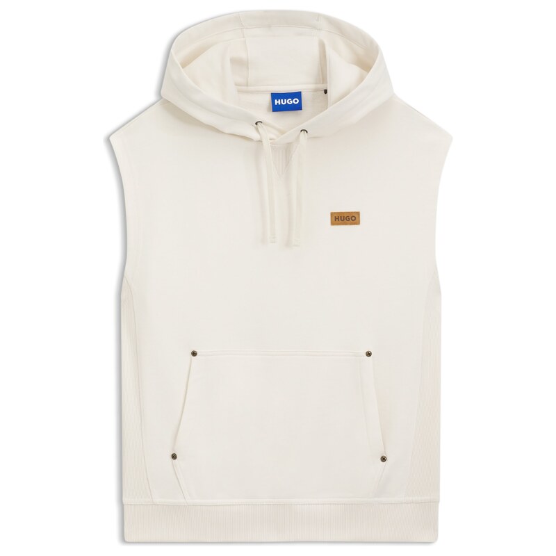 HUGO Sleeveless hoodie in cotton terry with logo badge