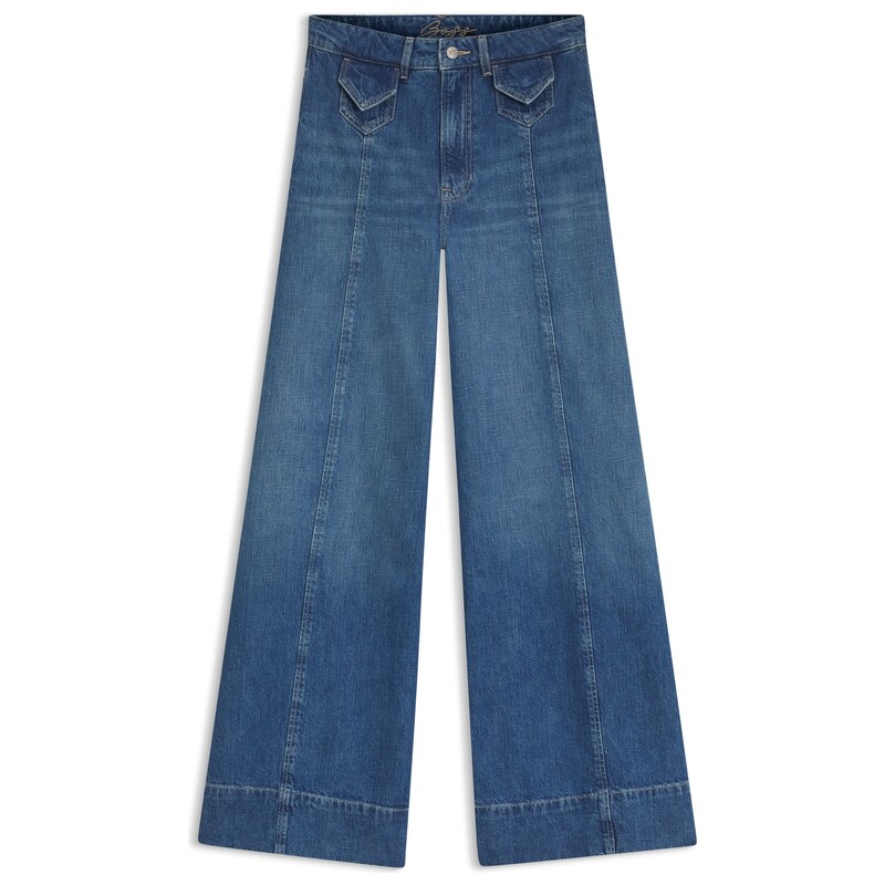 BOSS Wide-leg high-rise jeans in vintage-wash denim