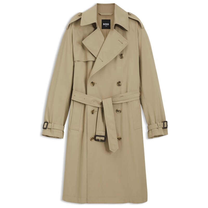 BOSS Water-repellent trench coat in cotton twill