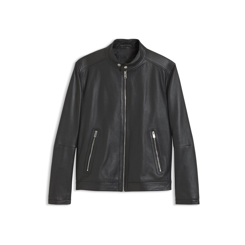 BOSS Grained-leather jacket with logo trims