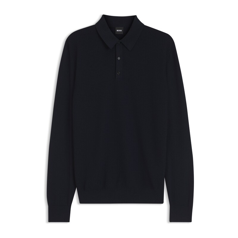BOSS Mixed-structure knit polo in a wool blend