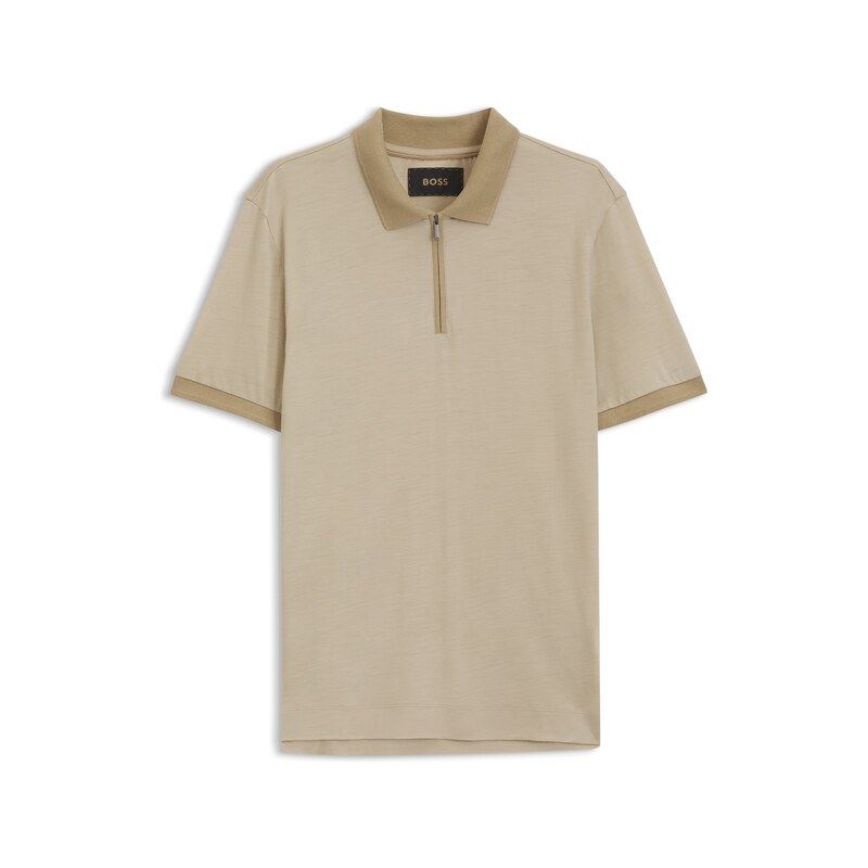 BOSS Regular-fit polo shirt in wool with zip placket