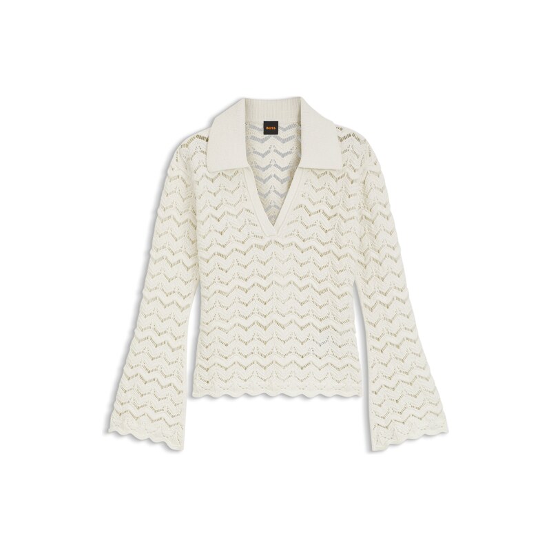 BOSS V-neck sweater in an open-knit cotton blend