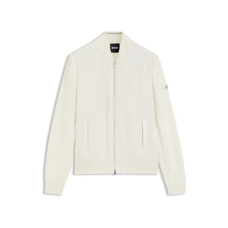 BOSS Cotton-knit hybrid jacket with bomber collar