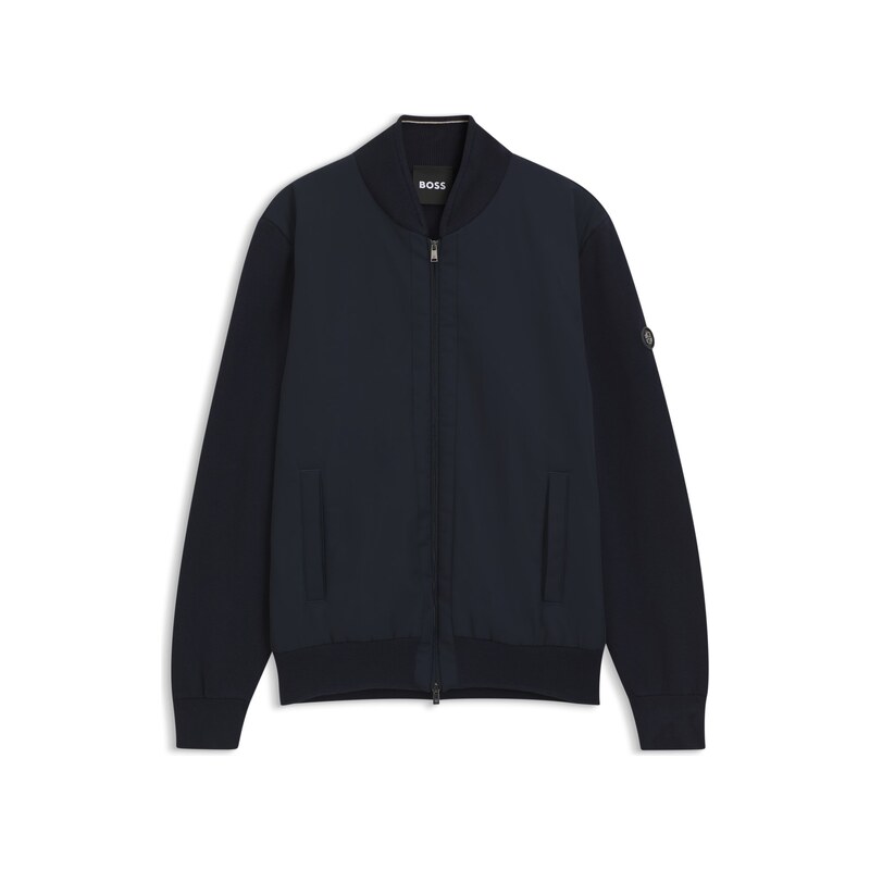 BOSS Cotton-knit hybrid jacket with bomber collar