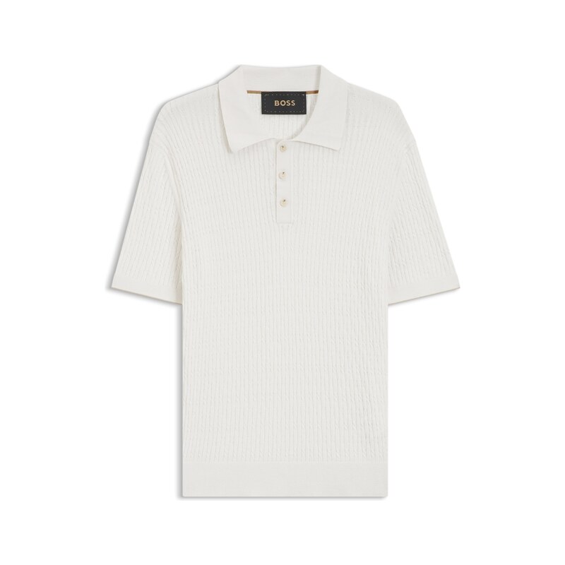 BOSS Cable-knit polo sweater in cotton and cashmere