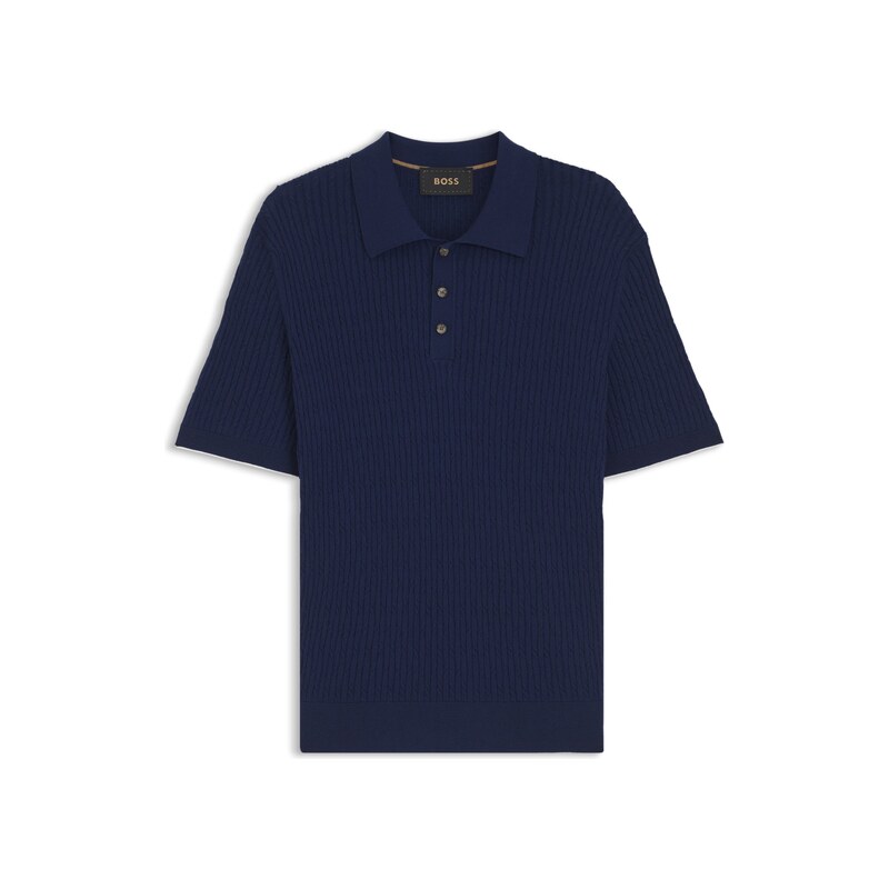BOSS Cable-knit polo sweater in cotton and cashmere