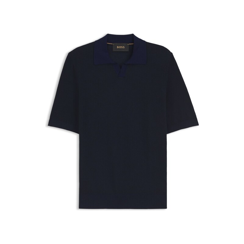 BOSS Johnny-collar knit polo in cotton and silk