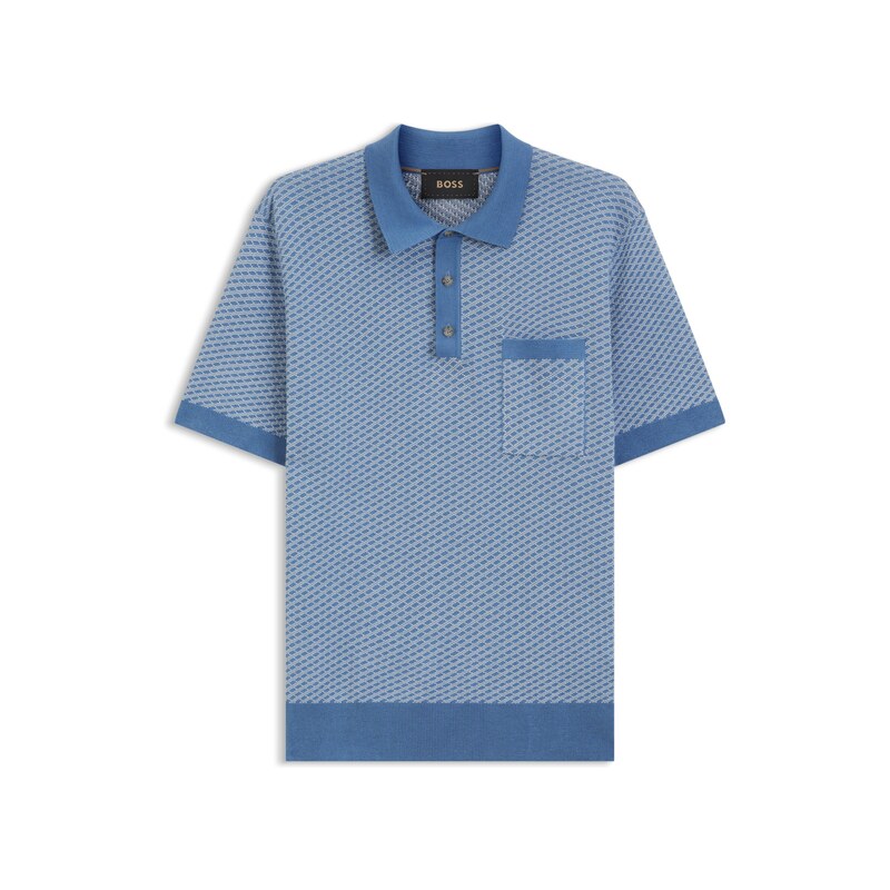 BOSS Cotton-silk knit polo with geometric pattern