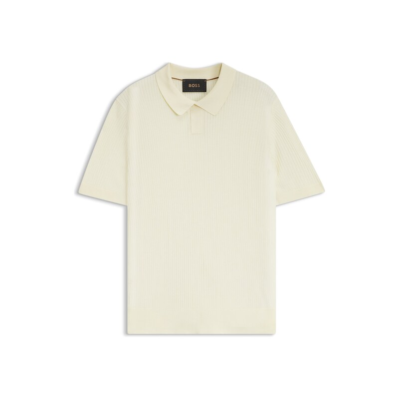 BOSS Silk knit polo with ribbed structure