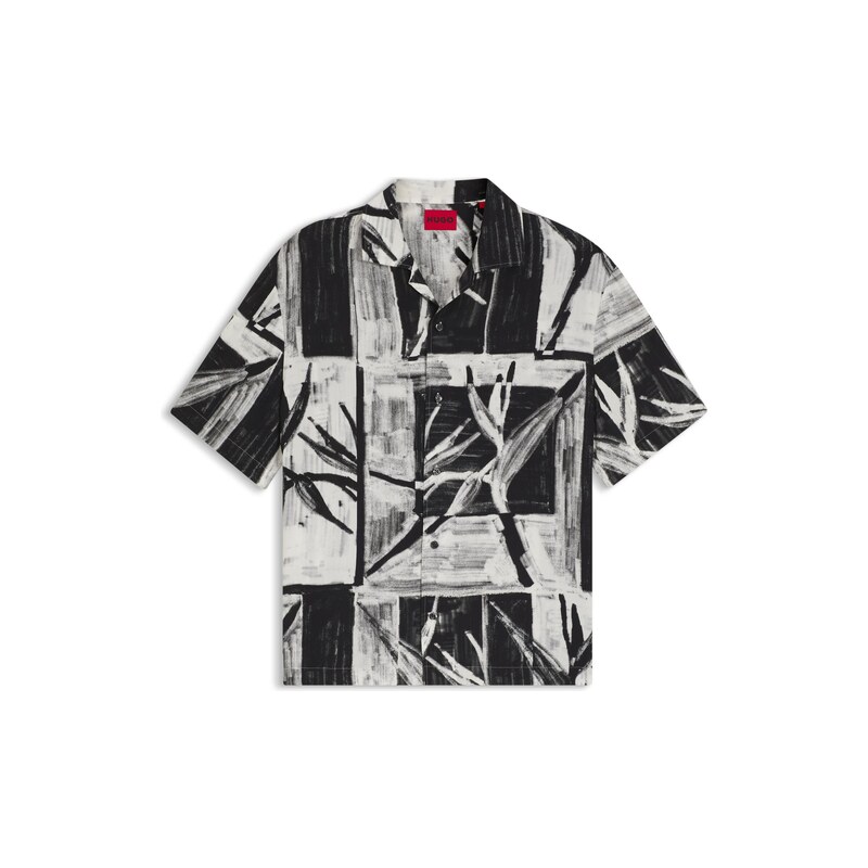 HUGO Oversized-fit printed shirt with camp collar