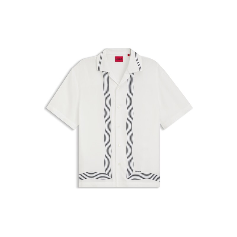 HUGO Oversized-fit printed shirt with camp collar
