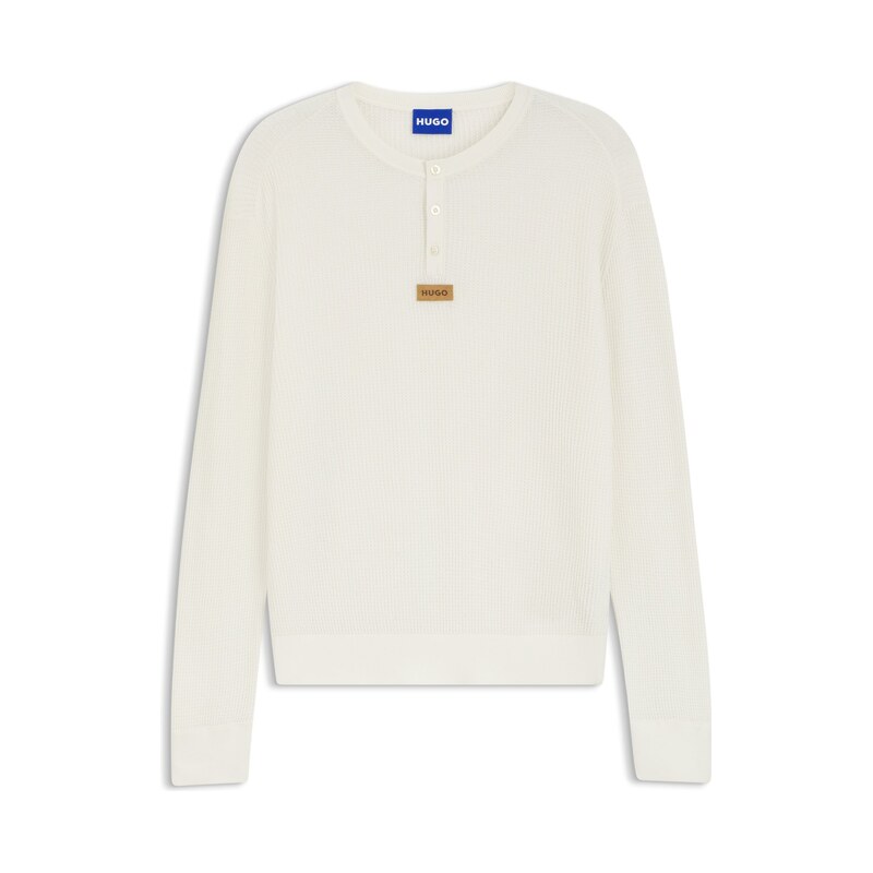 HUGO Relaxed-fit Henley sweater in waffle cotton