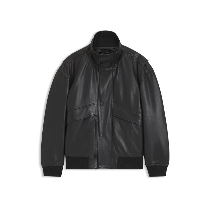 BOSS Padded leather bomber jacket with flap pockets
