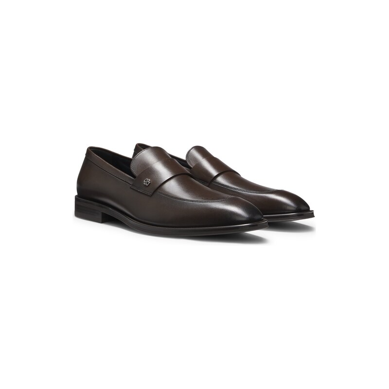 BOSS Leather loafers with Double B monogram trim