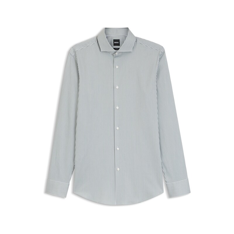 BOSS Slim-fit shirt in easy-iron striped stretch cotton