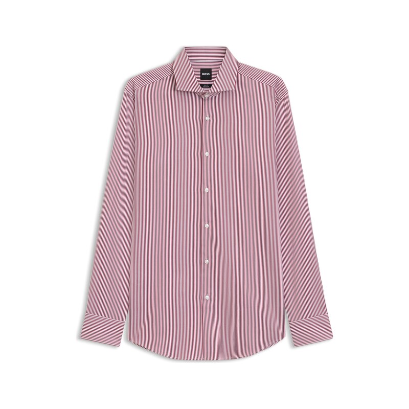 BOSS Slim-fit shirt in easy-iron striped stretch cotton