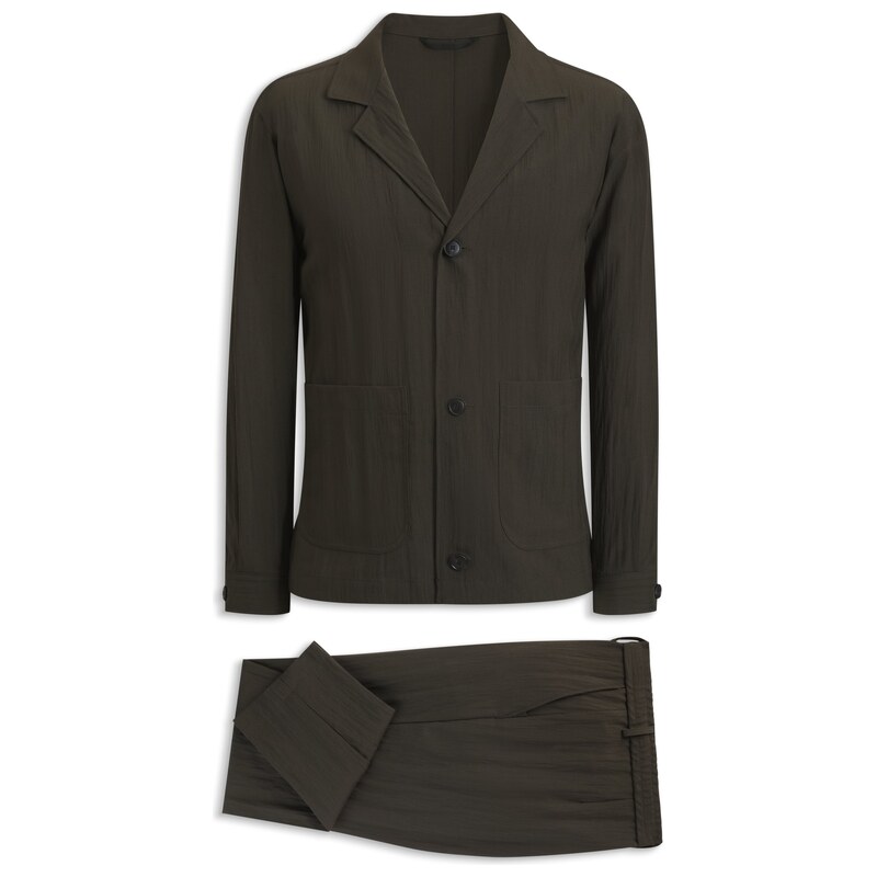BOSS Two-piece slim-fit suit in wool-blend seersucker