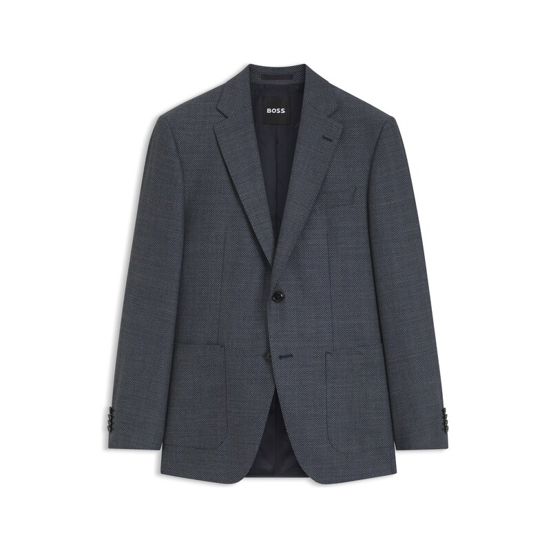 BOSS Regular-fit jacket in herringbone cotton and virgin wool