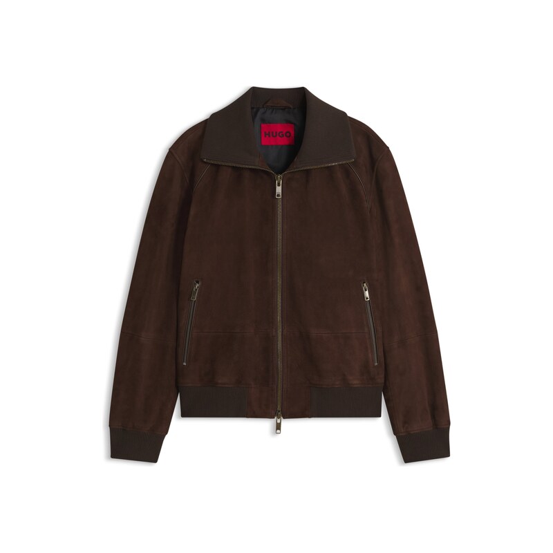 HUGO Suede jacket with stretch-cotton ribbing