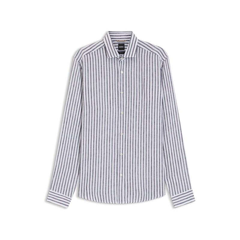 BOSS Regular-fit shirt in striped linen