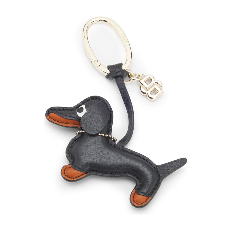 BOSS Leather dachshund key ring with Double B monogram charm