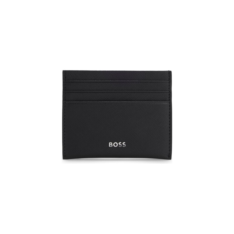 BOSS Card holder in textured leather with branding