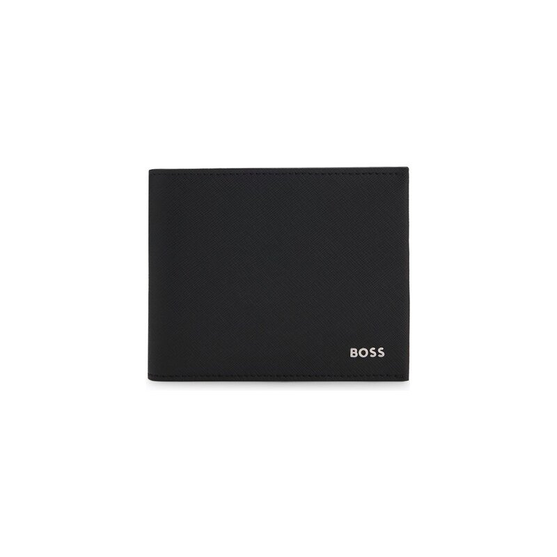 BOSS Structured trifold wallet with polished logo lettering