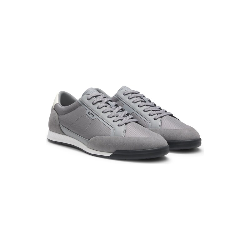 BOSS Suede-trim trainers with ribbed sole