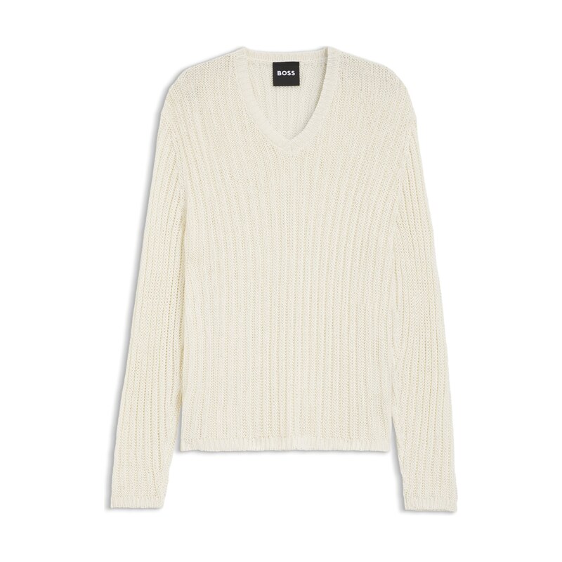 BOSS Relaxed-fit rib-knit linen sweater