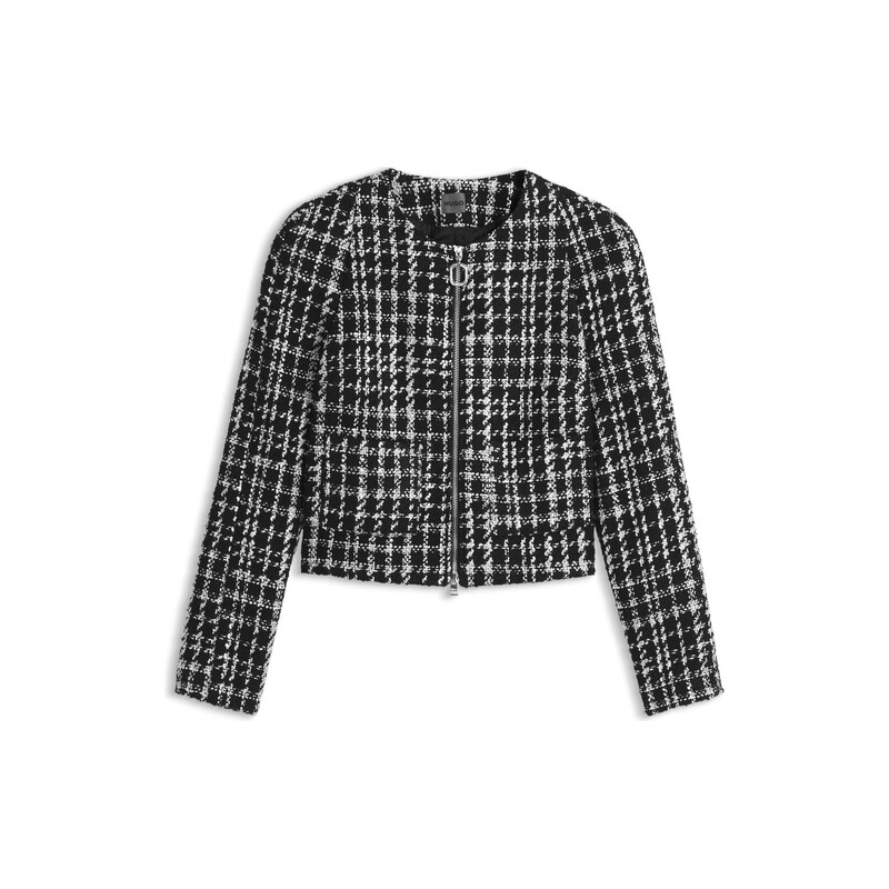 HUGO Checked boucle jacket with A-line cut
